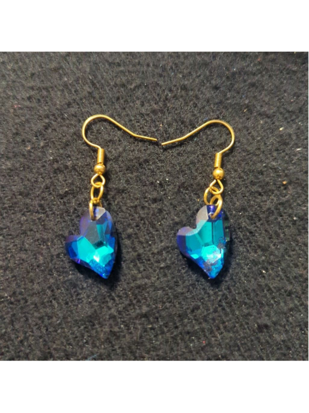 Gold Tone Blue Purple Crystal Heart Shape Statement Earrings